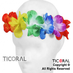 TIARA VINCHA HAWAIANA FLORES TELA MULTICOLOR x 12